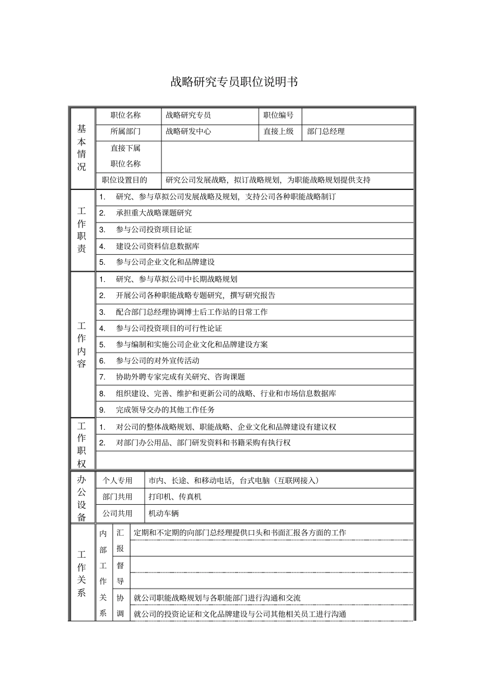 战略研究专员职位说明书_第1页