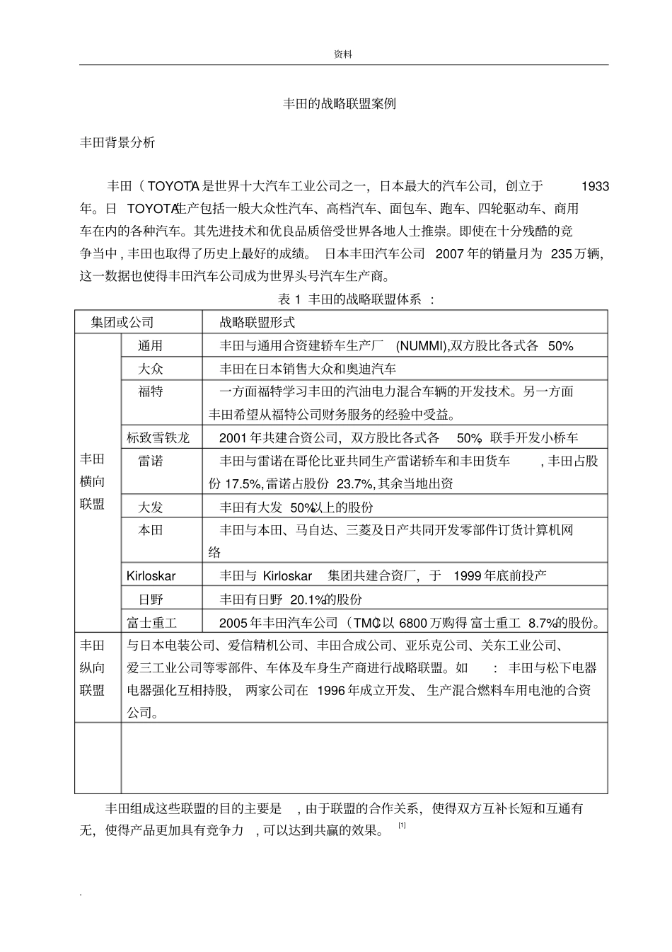 战略联盟分析案例--丰田_第1页