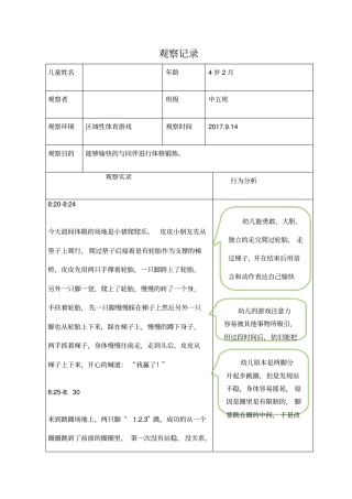 户外活动区域性体育游戏观察记录表
