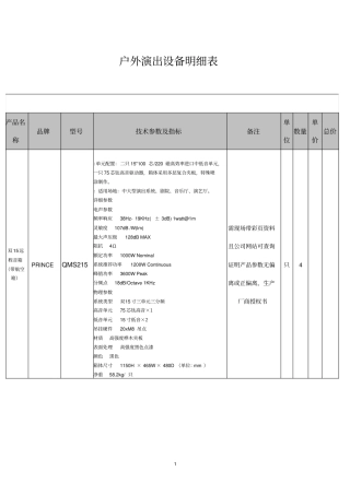 户外演出设备明细表