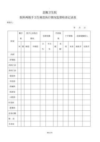 手卫生执行情况监督检查记录表