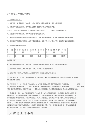 手术室每月护理工作重点