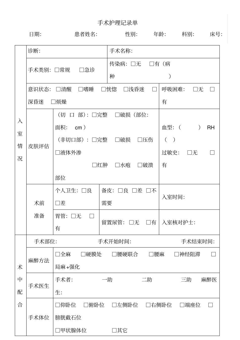 手术护理记录单_第1页