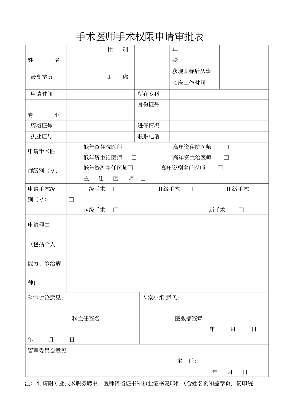 手术权限申请表_第1页