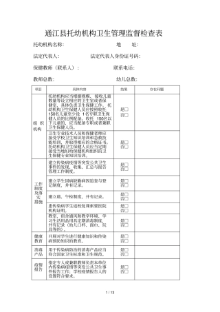 托幼机构监督检查表