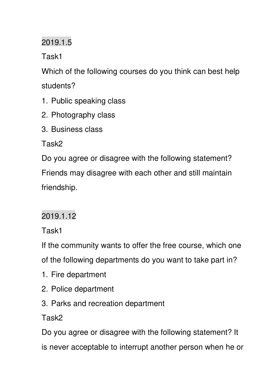 托福口语Task2题2019年_第1页