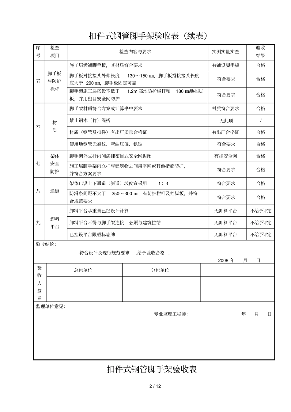 扣件式钢管手架验收表_第2页