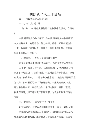 执法队个人工作总结