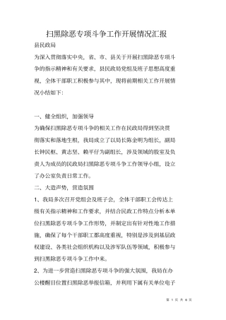 扫黑除恶专项斗争工作开展情况汇报