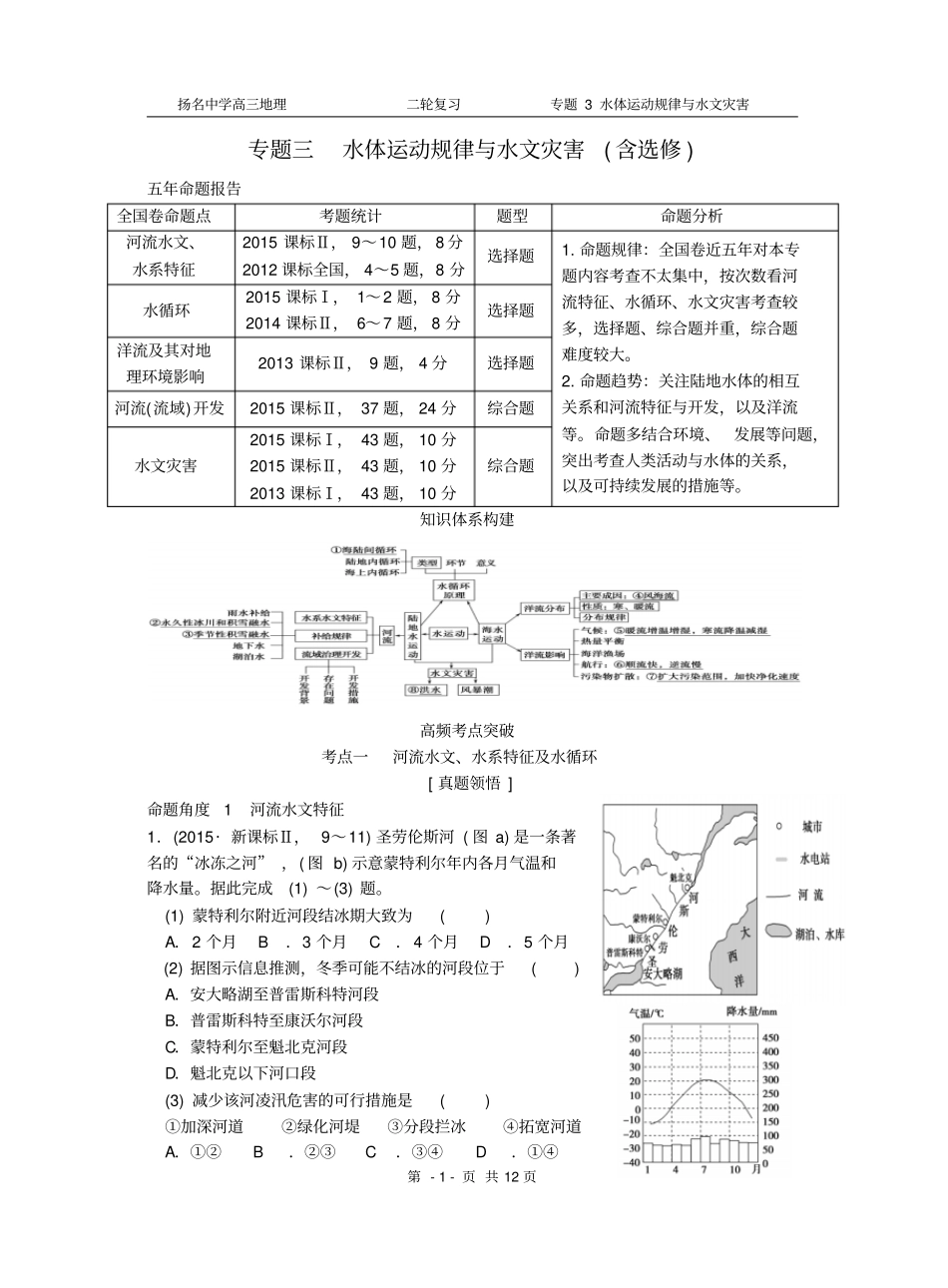 扬名版本专题3水体运动规律与水文灾害含选修资料_第1页