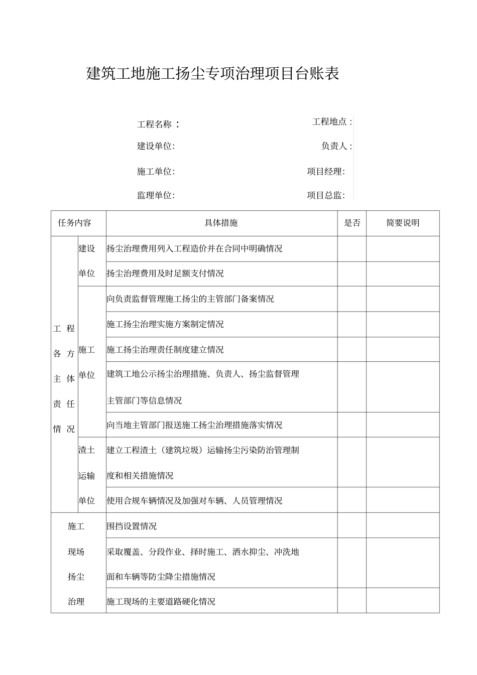 扬尘治理台账表_第1页