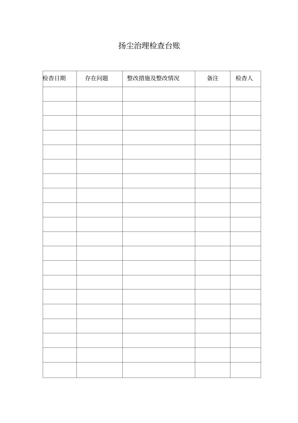 扬尘治理检查台账_第1页