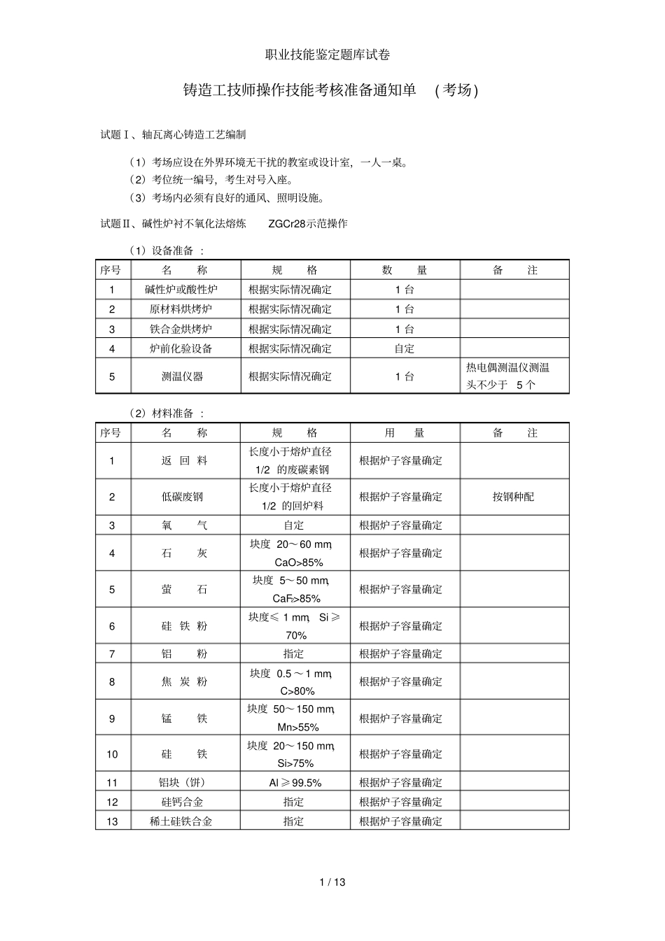 技师铸造工职业技能鉴定题库测验_第1页