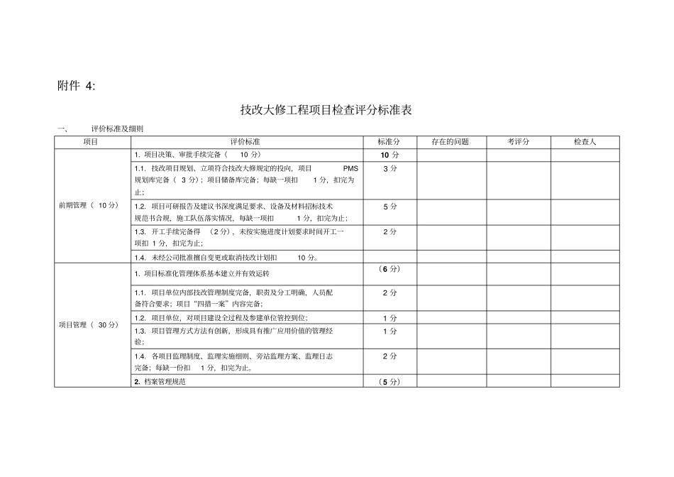 技改大修工程项目检查评分标准表_第1页