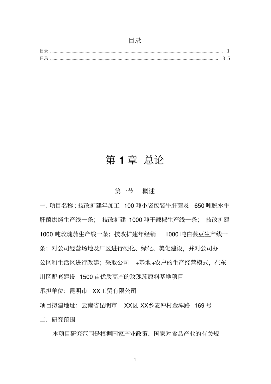 技改扩建年加工100吨小袋生产线可行性研究报告_第1页