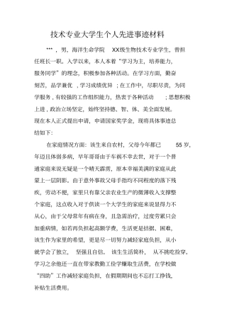 技术专业大学生个人先进事迹材料