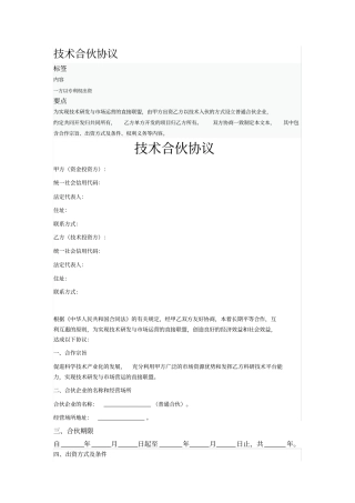 技术合伙协议