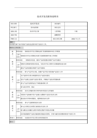 技术开发员职务说明书