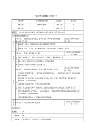 技术资料员职位说明书