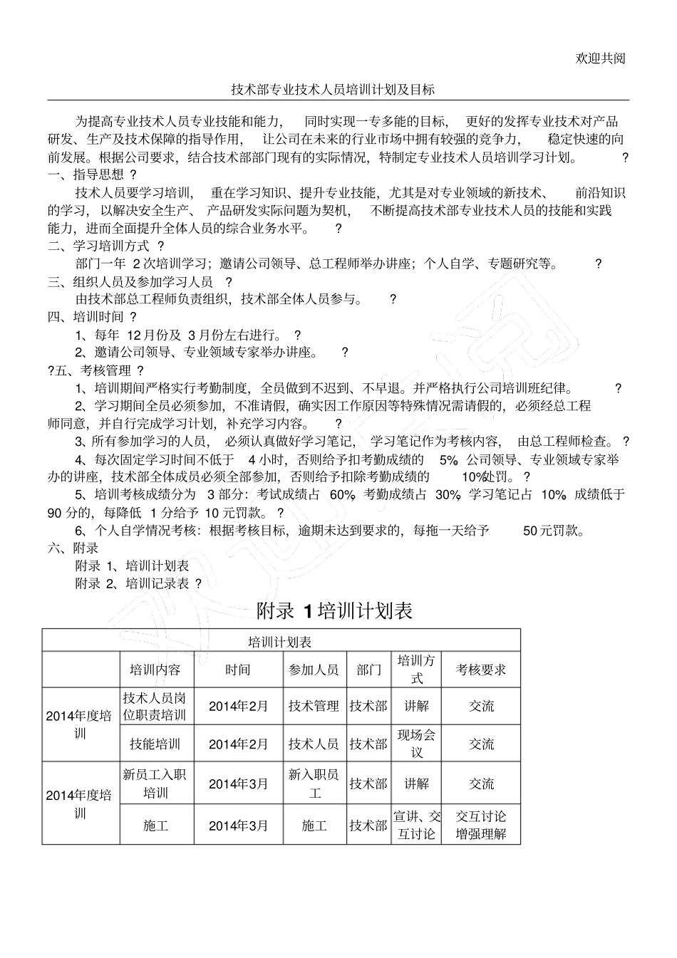 技术部专业技术人员培训筹划及目标_第1页