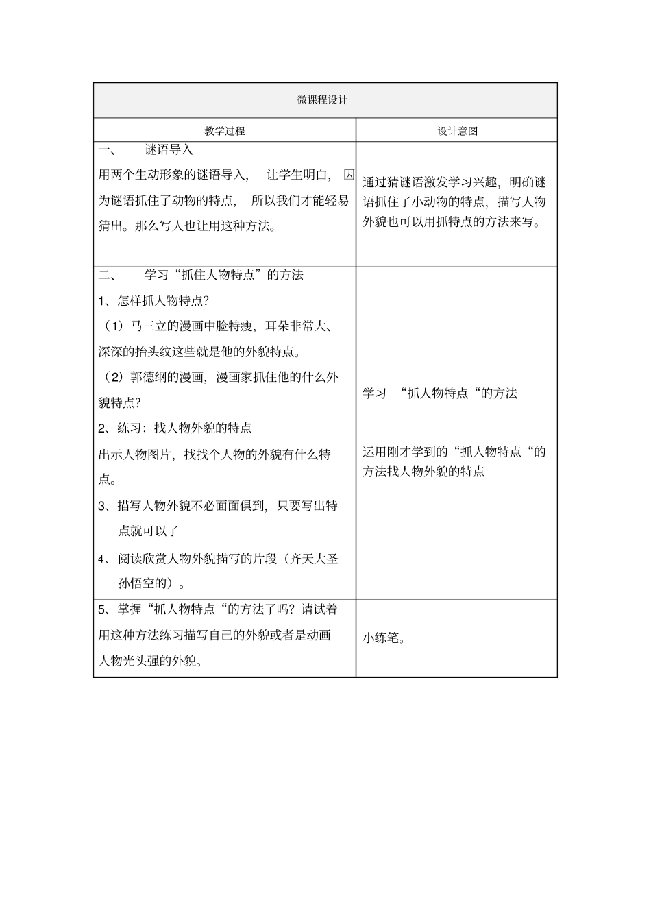 抓住特点描写人物外貌微课设计方案_第2页