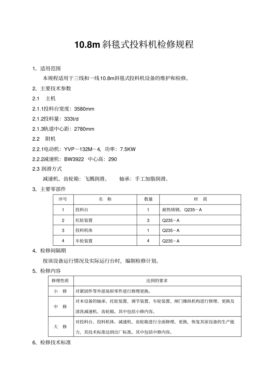 投料机检修规程200500重点讲义资料_第1页