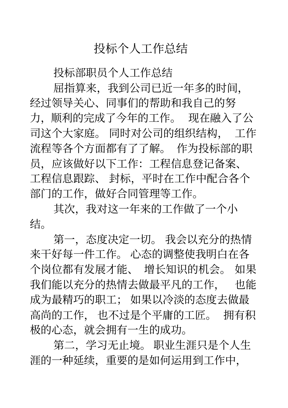 投标个人工作总结_第1页