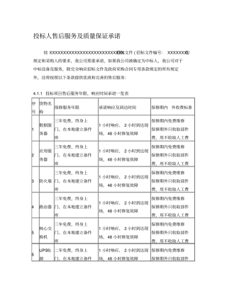 投标人售后服务及质量保证承诺