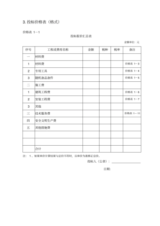 投标价格表格式