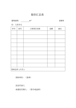 投标报价表综合单价