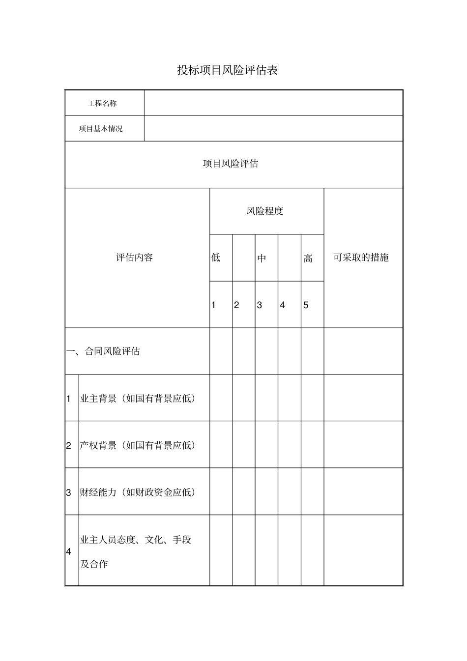 投标项目风险评价表_第1页
