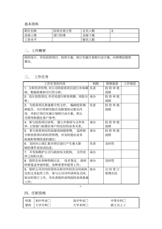 投资企划主管职位说明书
