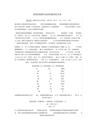 投资回收期与投资回报率的关系