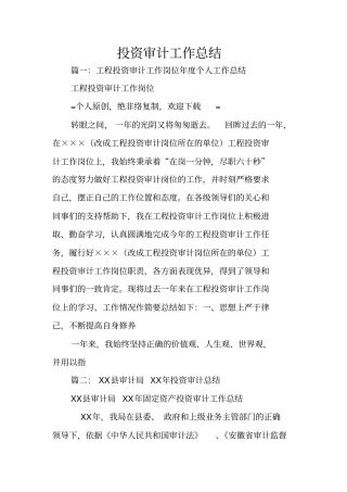 投资审计工作总结