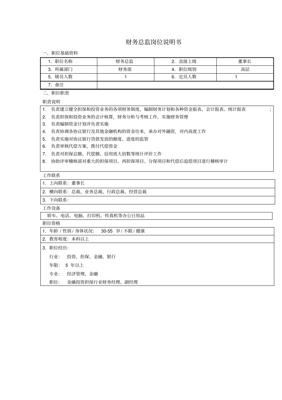 投资担保公司财务部岗位职责_第1页