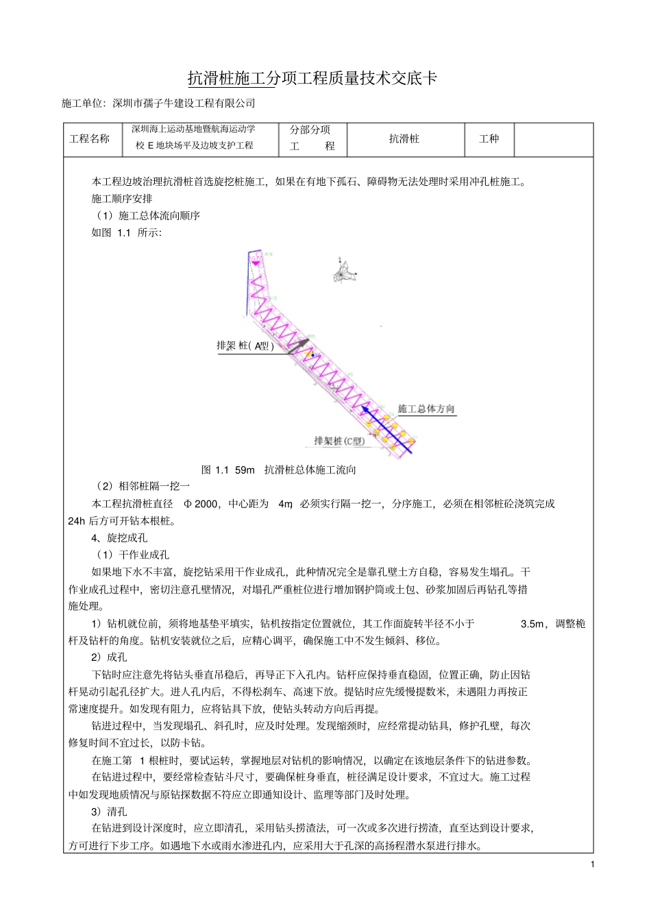 抗滑桩施工分项工程质量技术交底卡_第1页