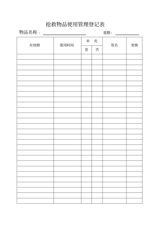 抢救车物品使用管理登记本