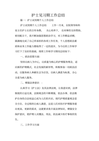 护士见习期工作总结