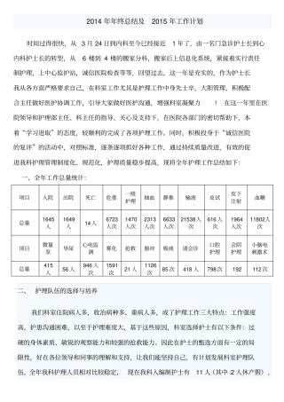 护士长年终总结及计划