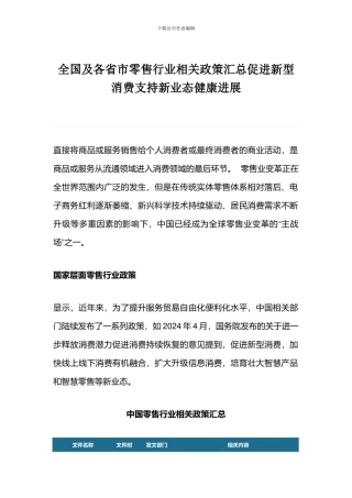 全国及各省市零售行业相关政策汇总促进新型消费支持新业态健康发展