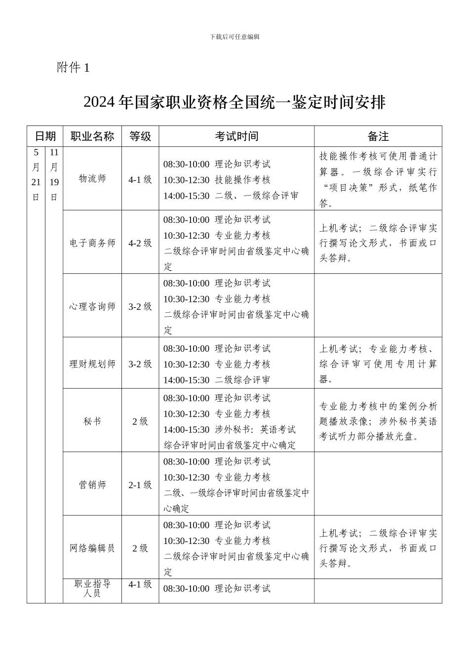全国职业技能鉴定考试时间_第1页