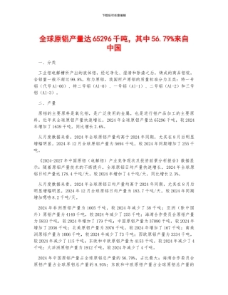 全球原铝产量达65296千吨-其中56.79%来自中国