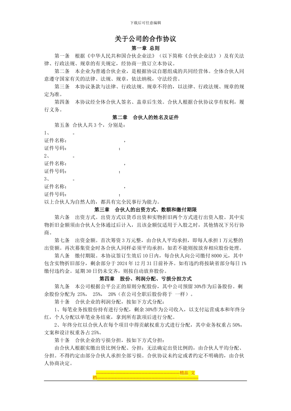 公司-合伙人合作协议_第1页
