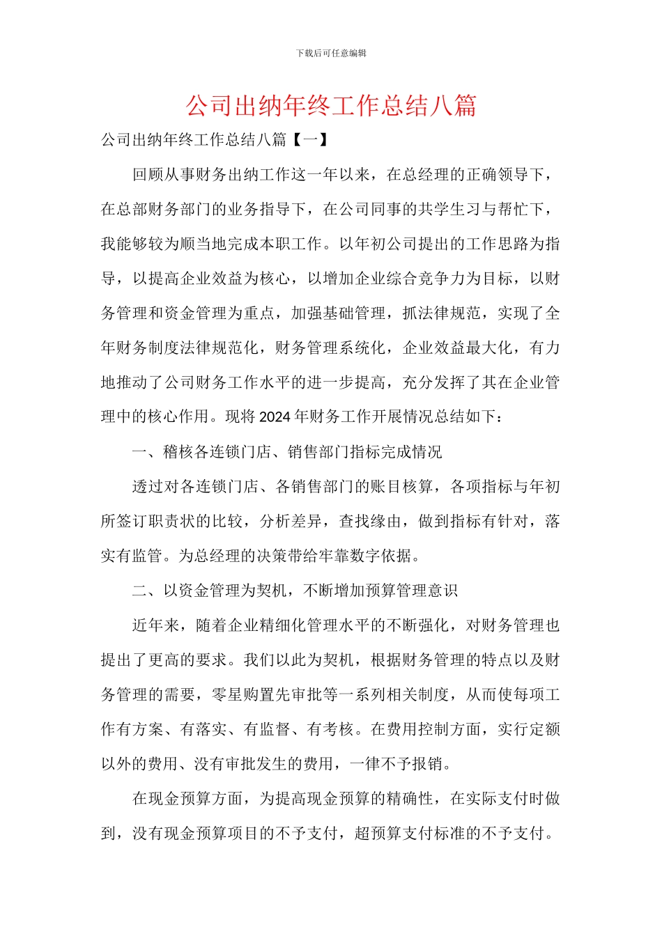 公司出纳年终工作总结八篇_第1页