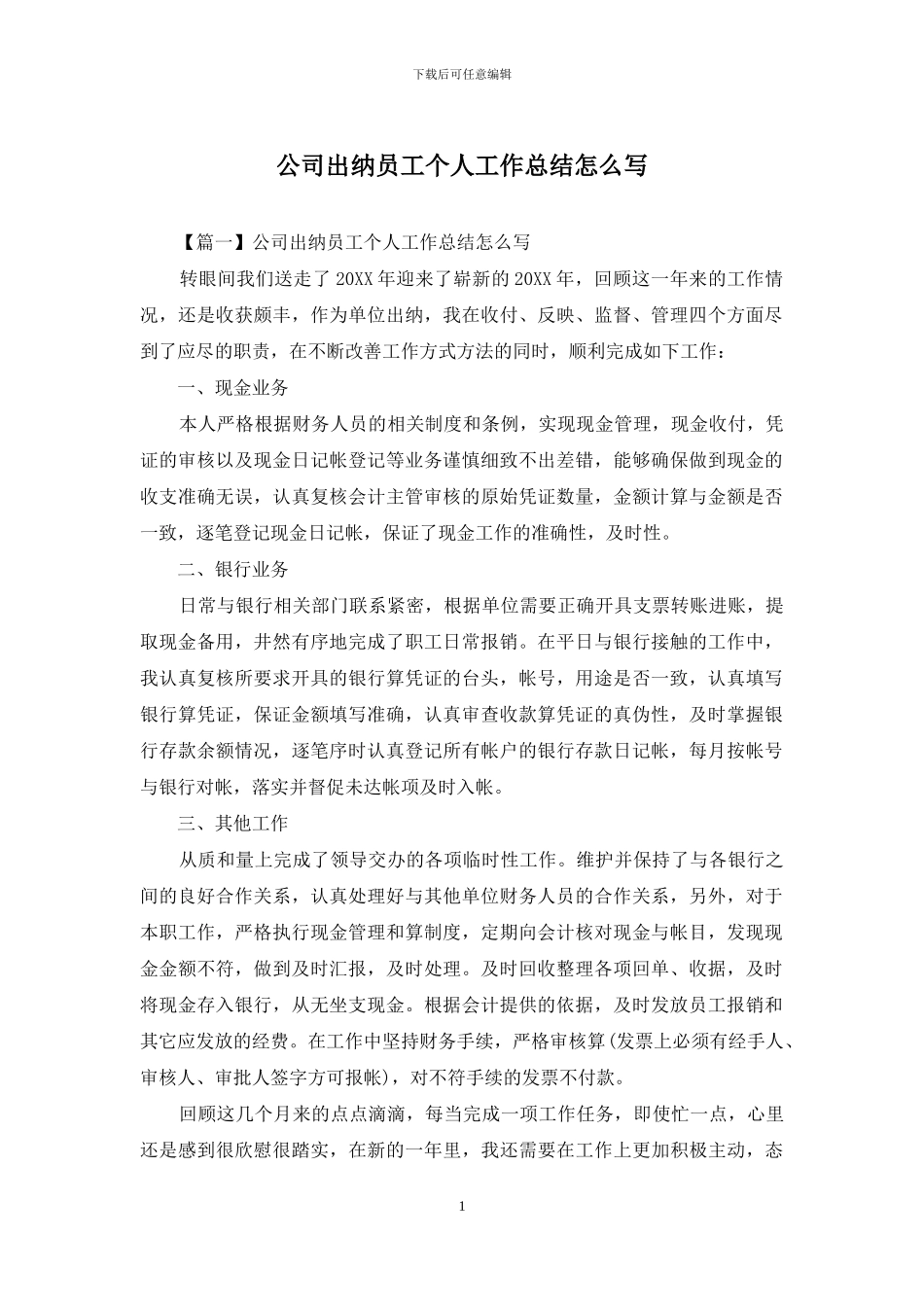公司出纳员工个人工作总结怎么写_第1页