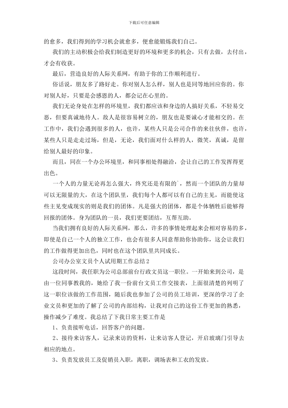 公司办公室文员个人试用期工作总结_第2页