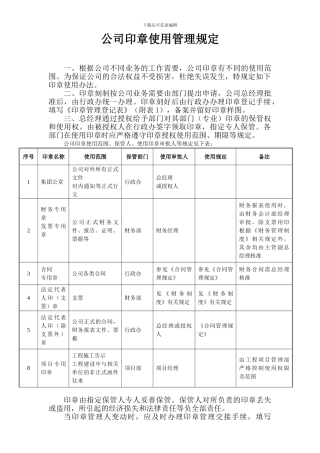 公司印章管理规定及使用协议
