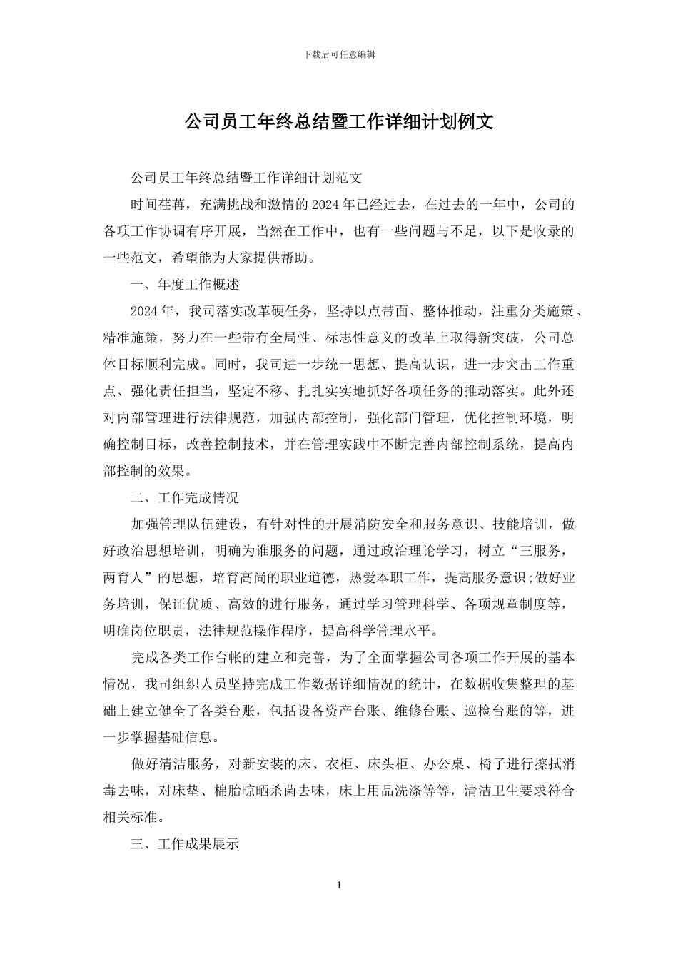 公司员工年终总结暨工作详细计划例文_第1页