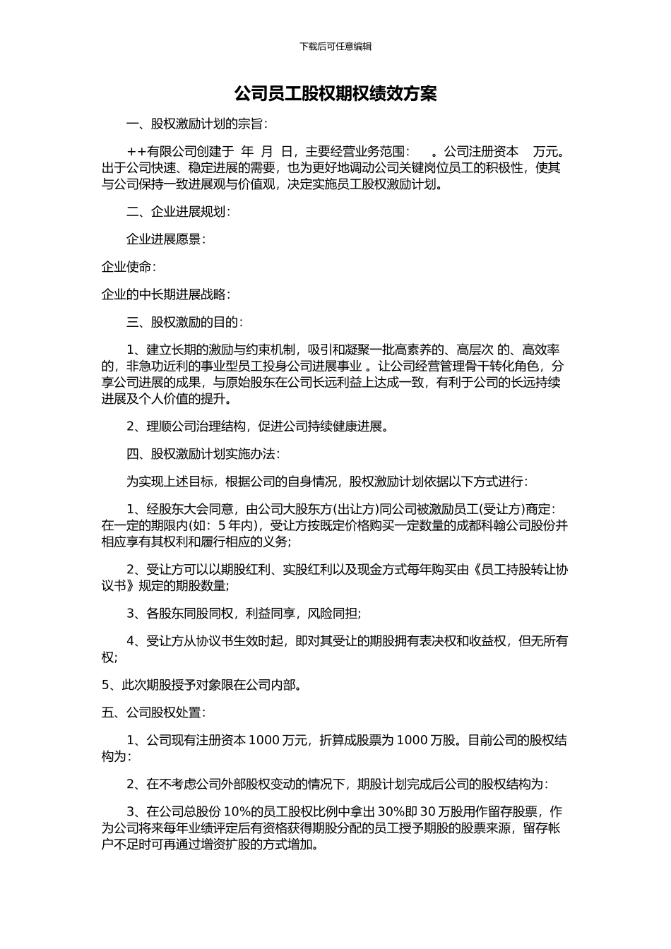 公司员工股权期权绩效方案_第1页