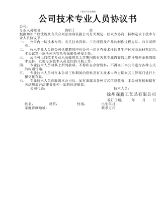 公司技术专业人员协议书